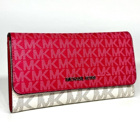 Michael Kors Large Jet Set Travel Logo Trifold Wallet - Dark Raspberry Multi - Picture 1 of 7